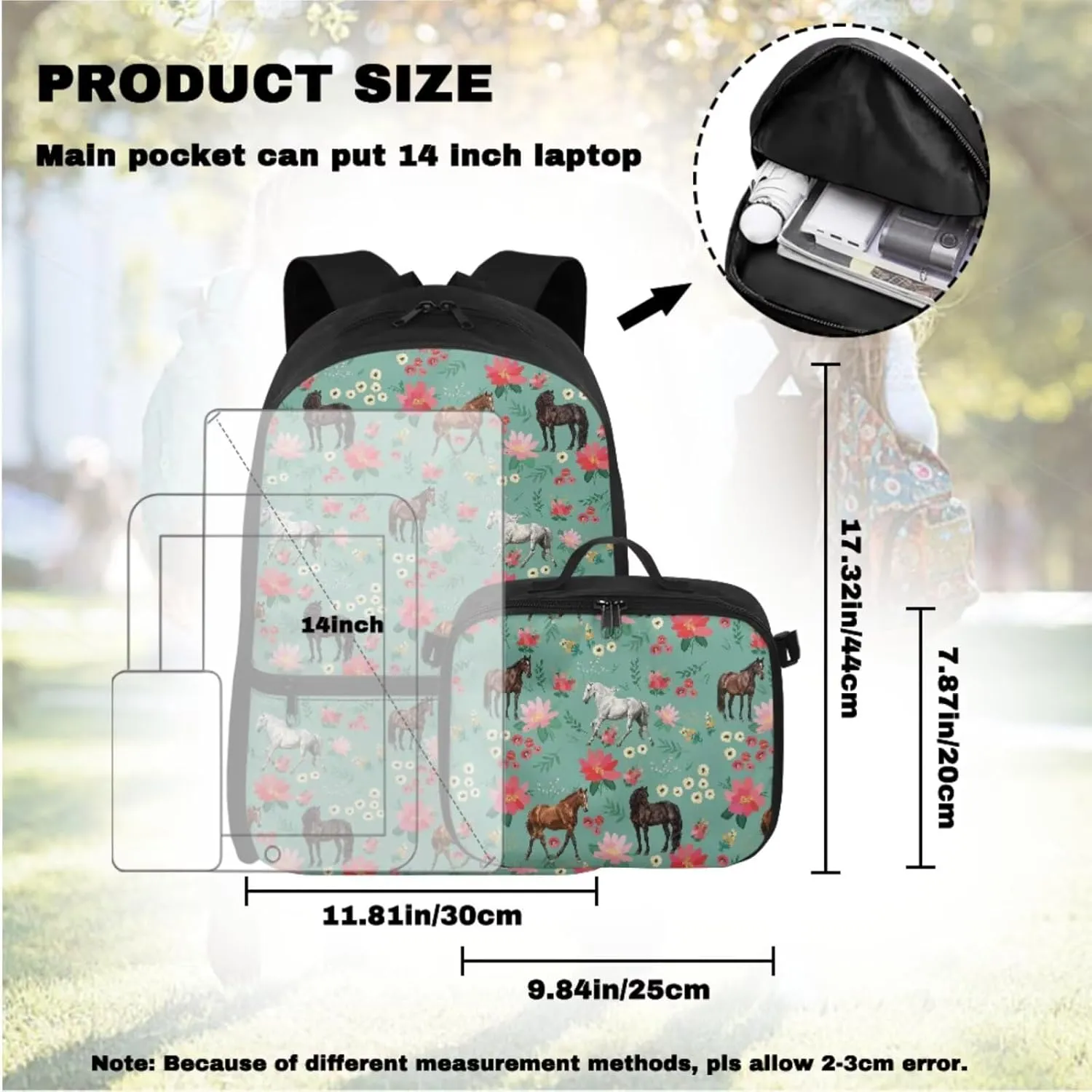Girls Bookbag with Lunch Box Horse Backpack for School Girls 6th Grade Novelty Kids Backpack with Lunch Box Breathable Shoulder Strap Book Bags for Classroom