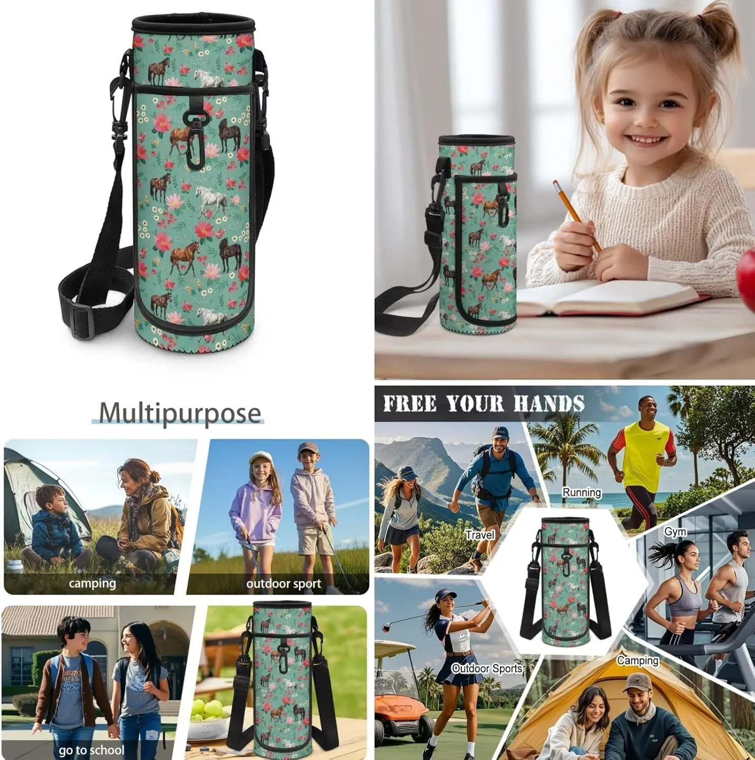Girls Bookbag with Lunch Box Horse Backpack for School Girls 6th Grade Novelty Kids Backpack with Lunch Box Breathable Shoulder Strap Book Bags for Classroom