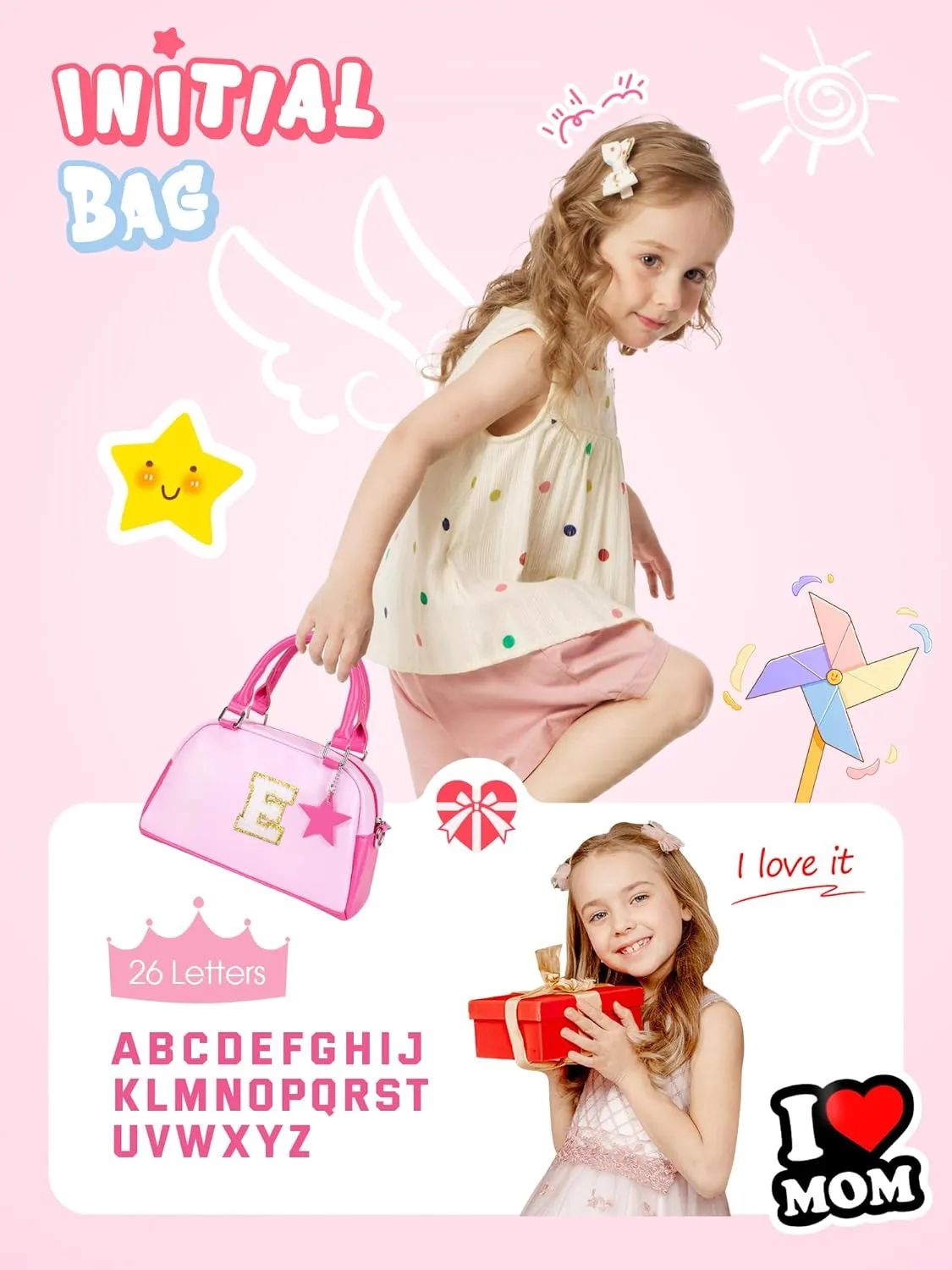 Girls Purse Gifts, Kids Handle Bag Wallet Crossbody Bag, Birthday Gifts Pouch for 4-12 Year Old Girl Toddler Preteens Teen, Handbag-hot pink-S