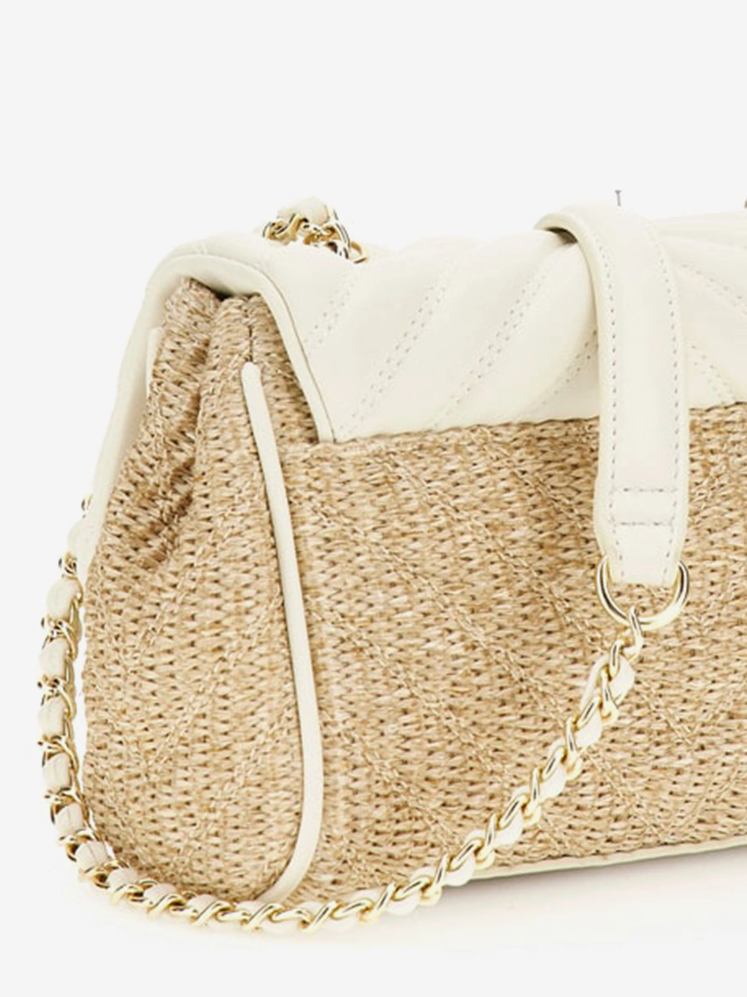 Girls Straw Crossbody Flap Bag in Ivory