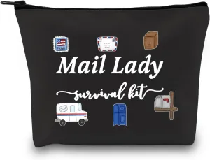 GJTIM Mail Lady Survival Kit Postal Worker Gift Zipper Pouch Makeup Bag Appreciation Gift for Mail Carrier Mailman (Survival Mail Lady Black)