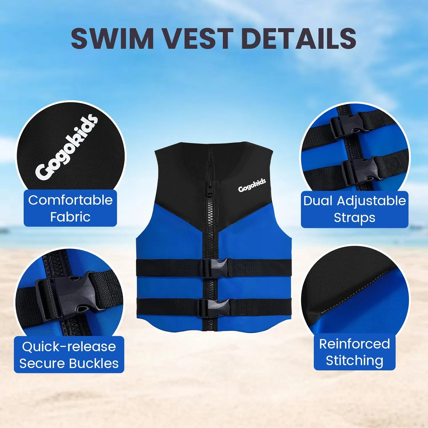 Gogokids Swim Vest Youth Pool Jacket for Kids 50-90 lbs 75-125 lbs Swimming Training, Kayaking, Boating