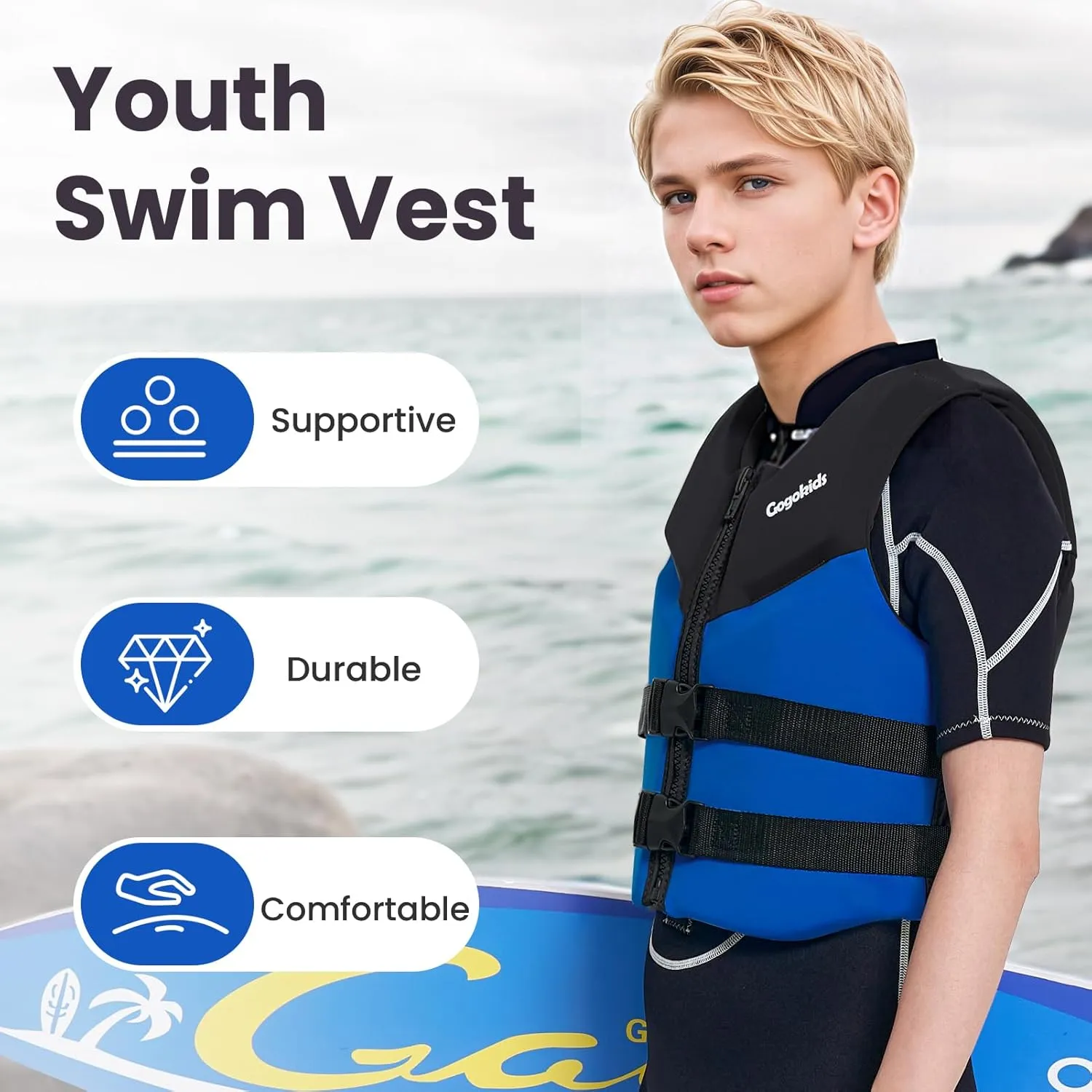 Gogokids Swim Vest Youth Pool Jacket for Kids 50-90 lbs 75-125 lbs Swimming Training, Kayaking, Boating