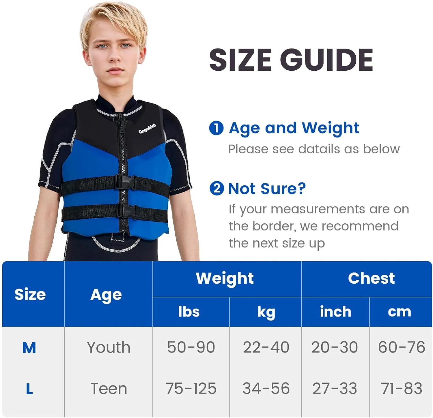 Gogokids Swim Vest Youth Pool Jacket for Kids 50-90 lbs 75-125 lbs Swimming Training, Kayaking, Boating
