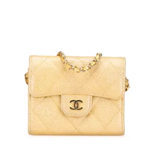 Gold Chanel CC Quilted Iridescent Caviar Flap Card Holder on Chain Crossbody Bag