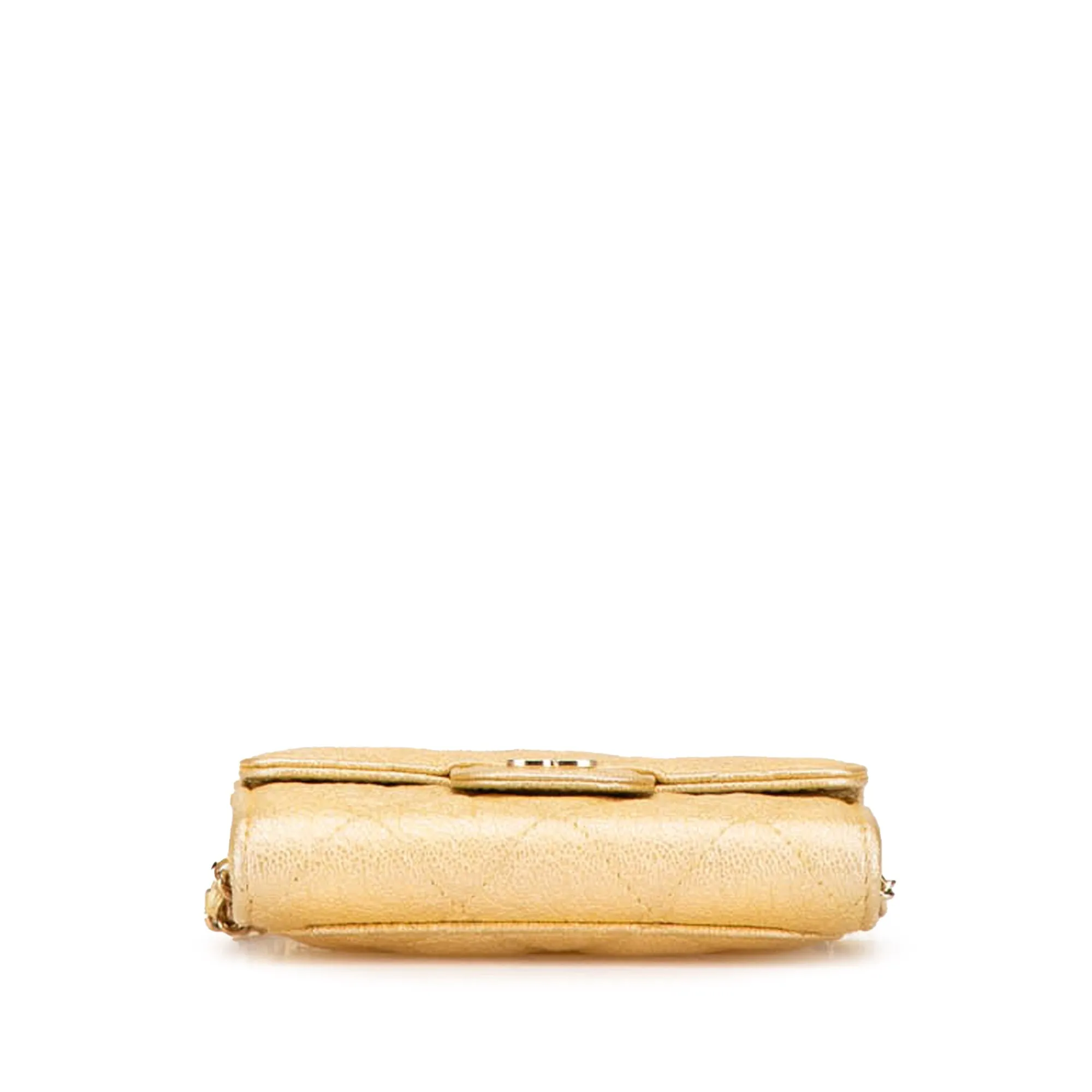 Gold Chanel CC Quilted Iridescent Caviar Flap Card Holder on Chain Crossbody Bag