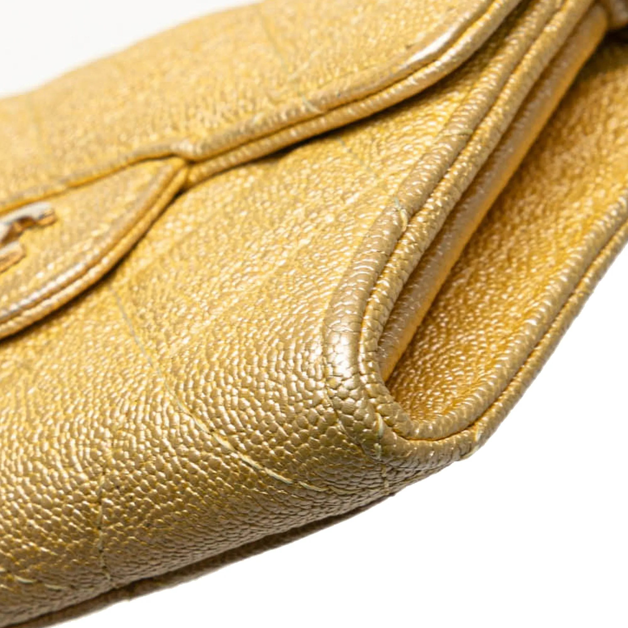 Gold Chanel CC Quilted Iridescent Caviar Flap Card Holder on Chain Crossbody Bag