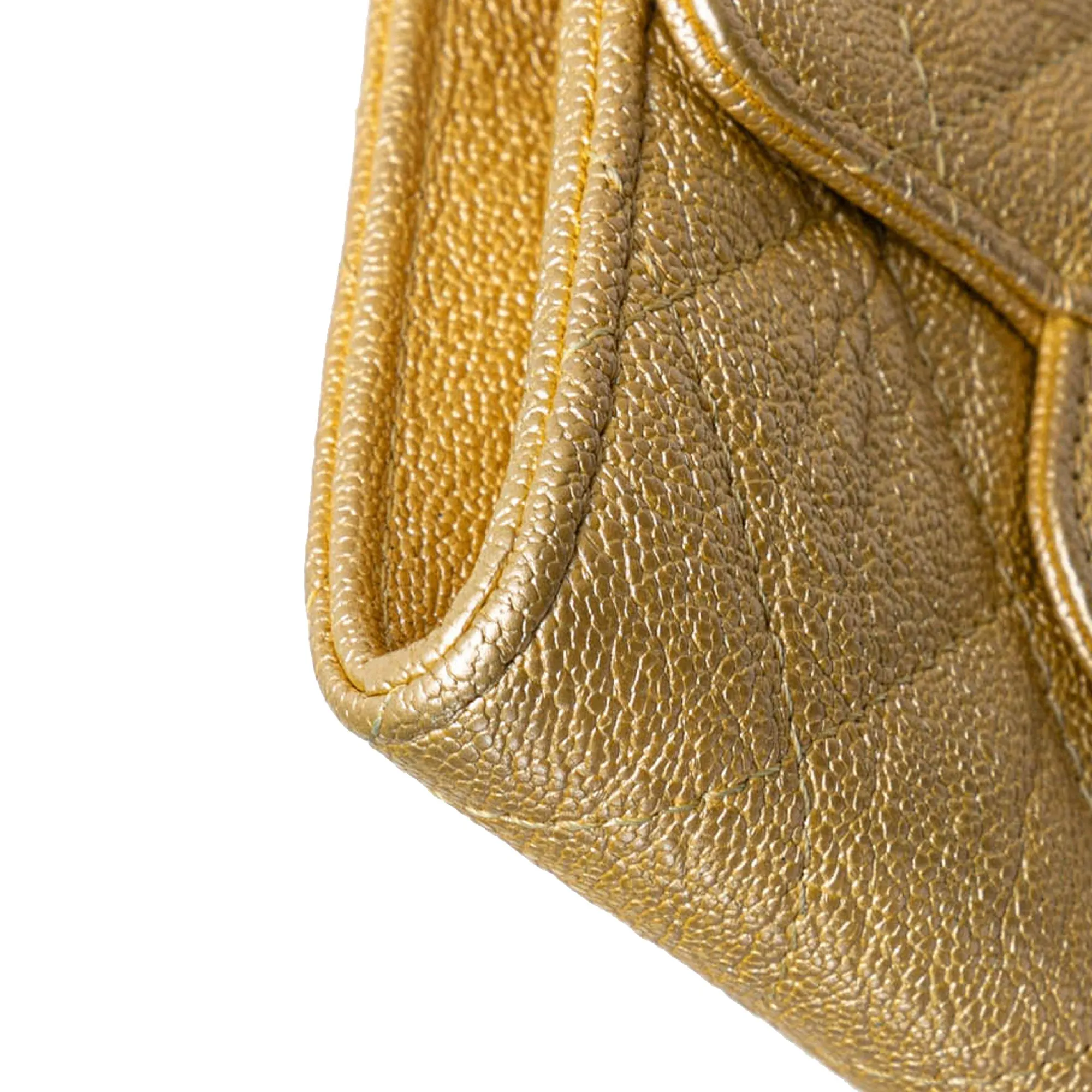 Gold Chanel CC Quilted Iridescent Caviar Flap Card Holder on Chain Crossbody Bag