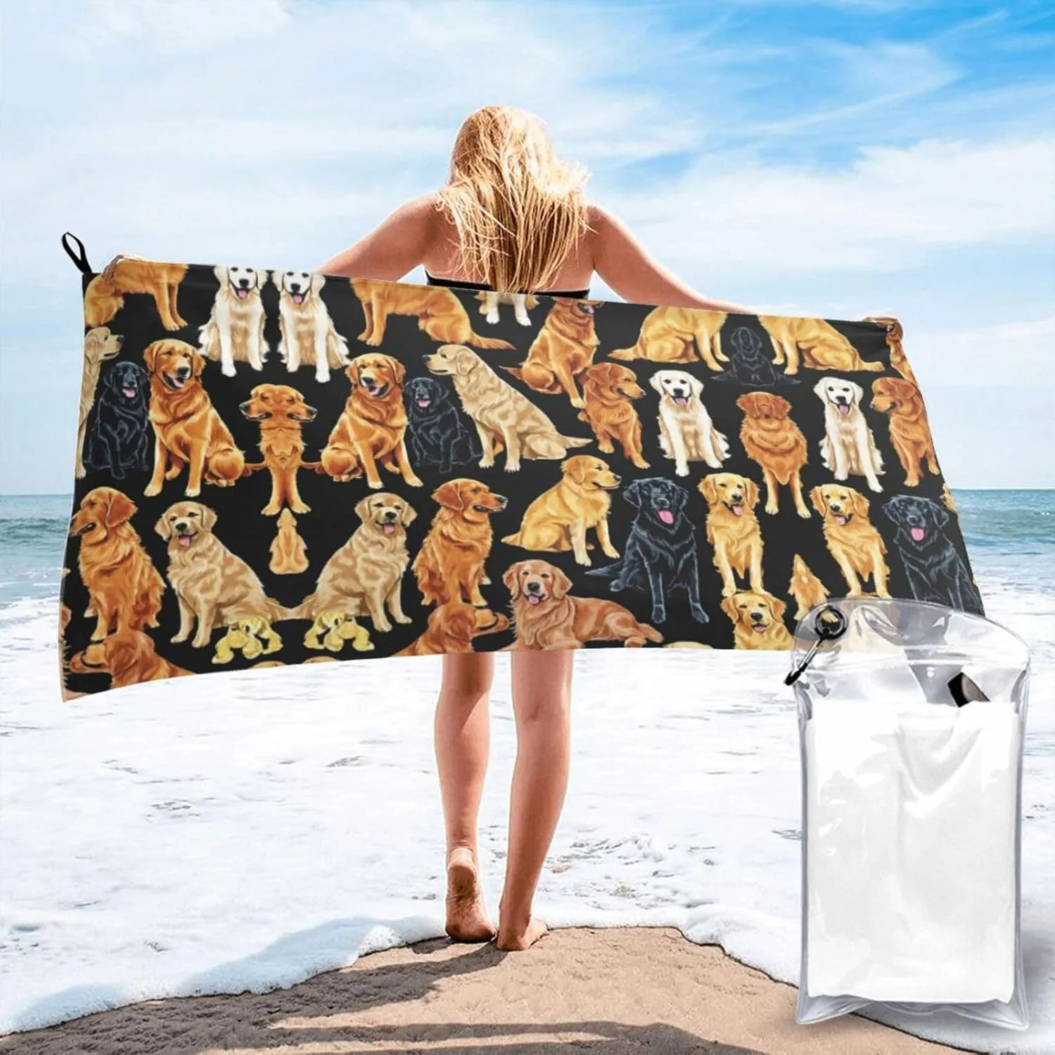 Golden Retrievers Premium Compact Microfiber Travel Towel-Featherlight & Quick Dry,Sand-Resistant Beach Towel for Swimming,Camping,Vacation Essentials with Carry Pouch