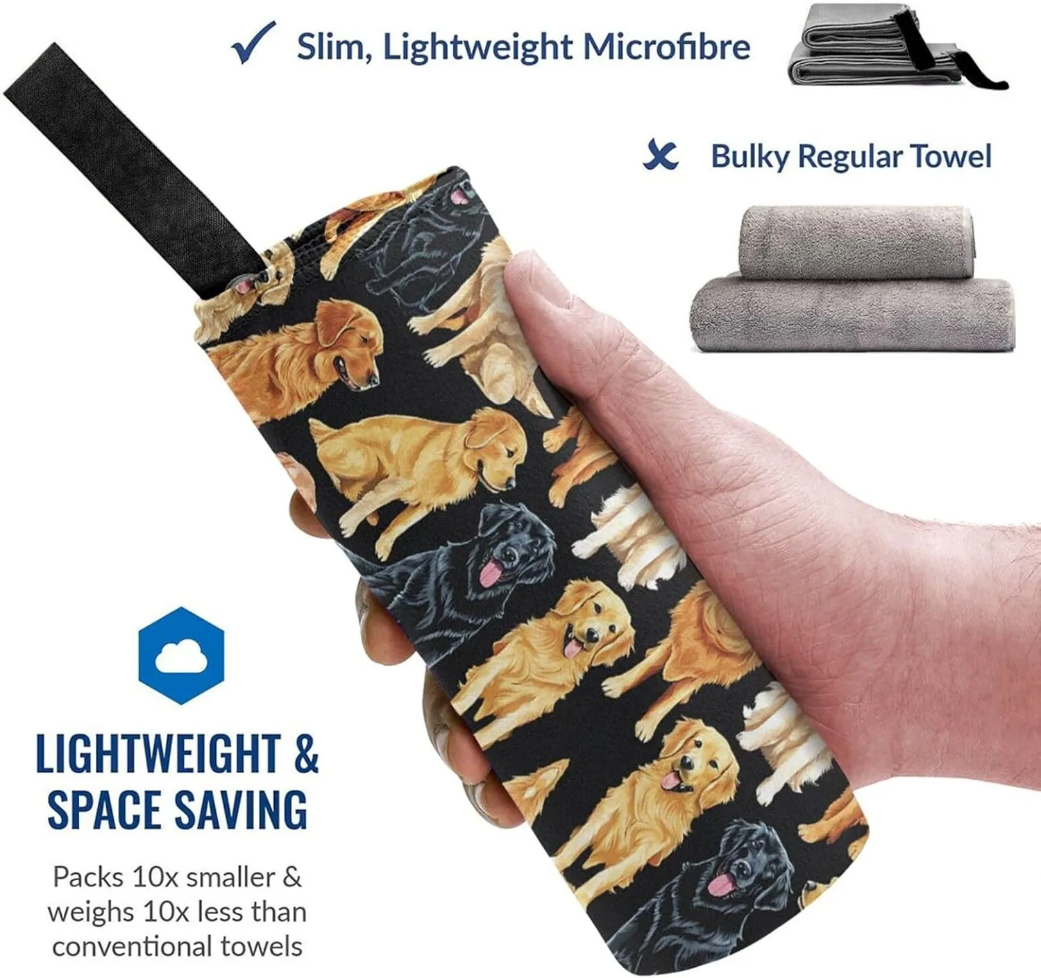 Golden Retrievers Premium Compact Microfiber Travel Towel-Featherlight & Quick Dry,Sand-Resistant Beach Towel for Swimming,Camping,Vacation Essentials with Carry Pouch