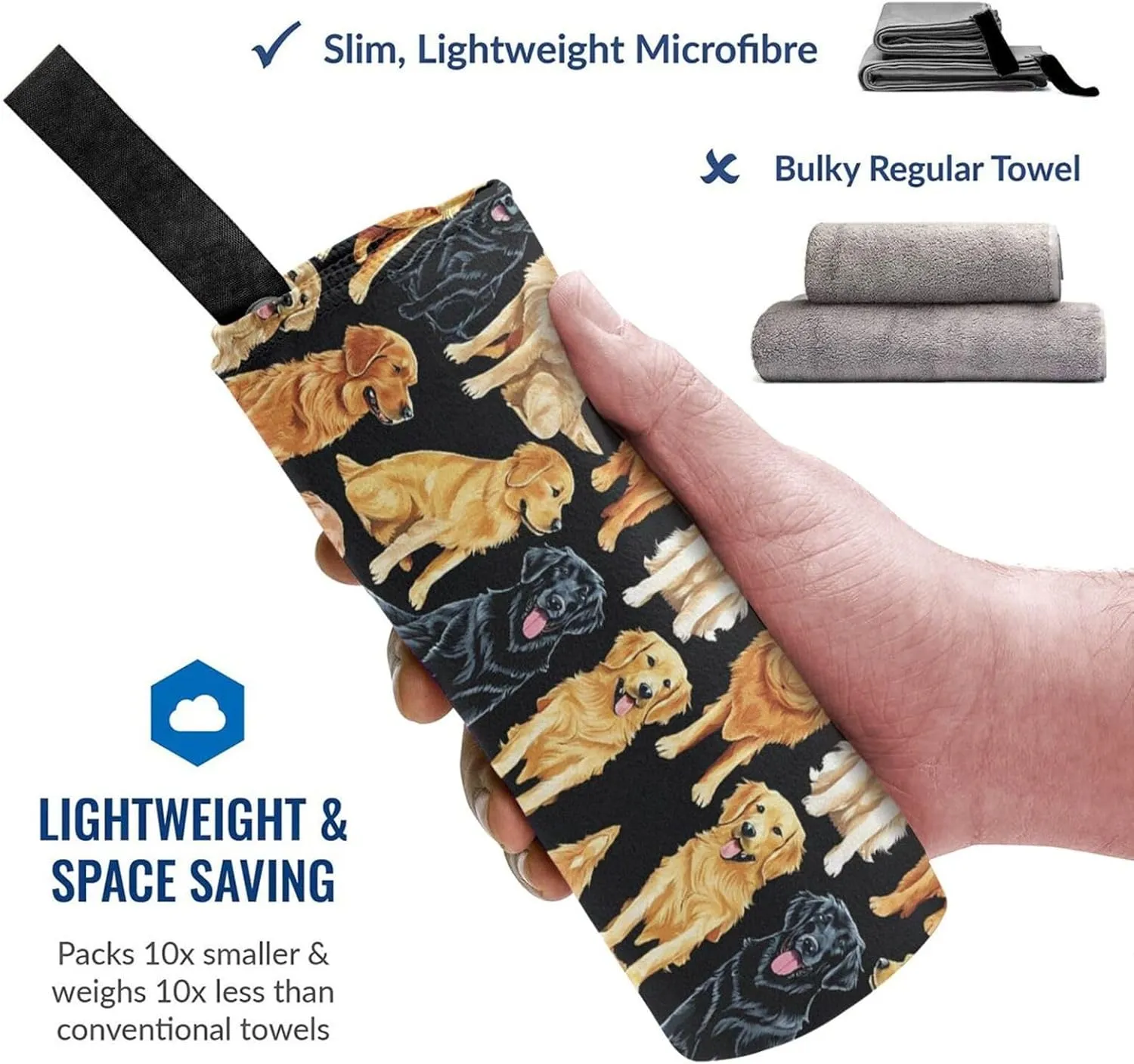 Golden Retrievers Premium Compact Microfiber Travel Towel-Featherlight & Quick Dry,Sand-Resistant Beach Towel for Swimming,Camping,Vacation Essentials with Carry Pouch