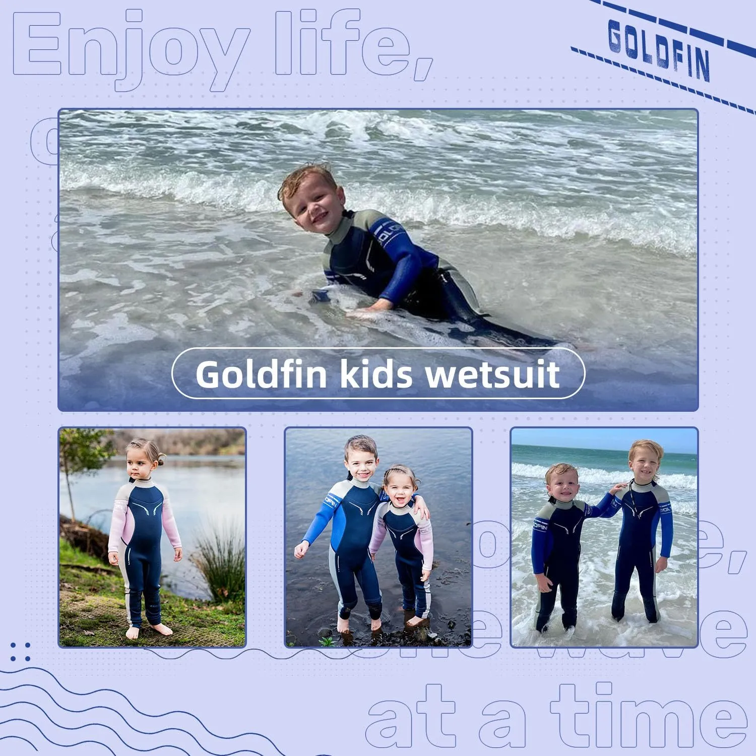 Goldfin Kids Wetsuit for Boys Girls 3mm Neoprene Back Zip Wet Suits Toddler Youth Keep Warm for Cold Water Paddleboarding Snorkeling Surfing Swimming
