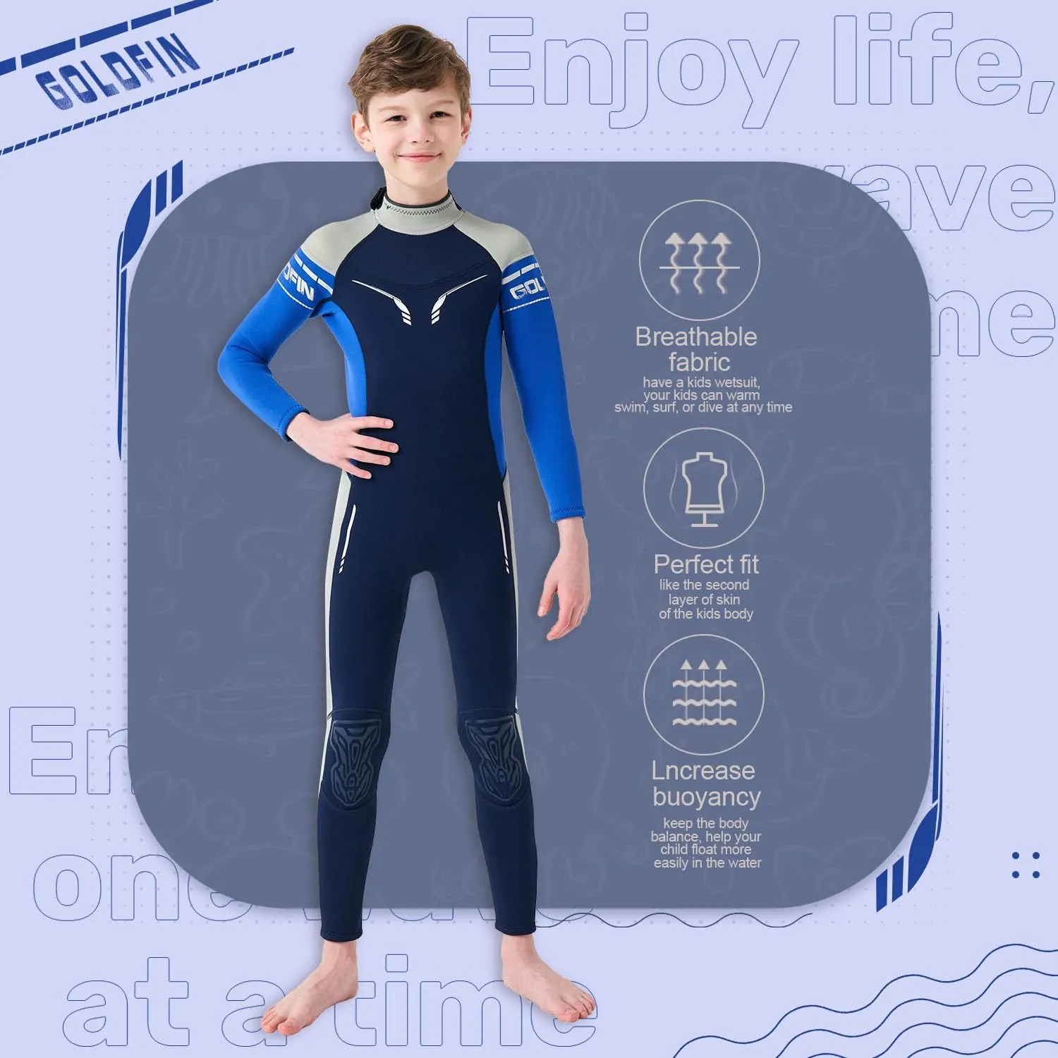 Goldfin Kids Wetsuit for Boys Girls 3mm Neoprene Back Zip Wet Suits Toddler Youth Keep Warm for Cold Water Paddleboarding Snorkeling Surfing Swimming