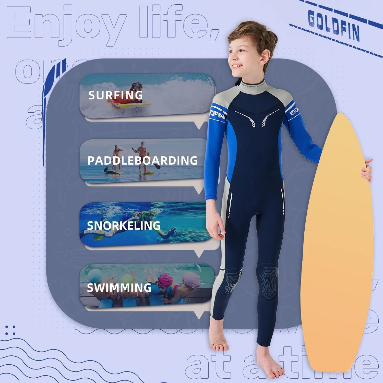 Goldfin Kids Wetsuit for Boys Girls 3mm Neoprene Back Zip Wet Suits Toddler Youth Keep Warm for Cold Water Paddleboarding Snorkeling Surfing Swimming
