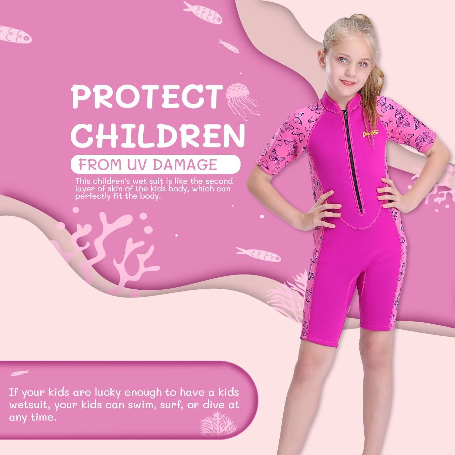 Goldfin Kids Wetsuit for Girls Boys, 2mm 3mm Toddler Shorty Neoprene Front Zip Wet Suits Keep Warm for Water Sports Surfing Snorkeling Swimming