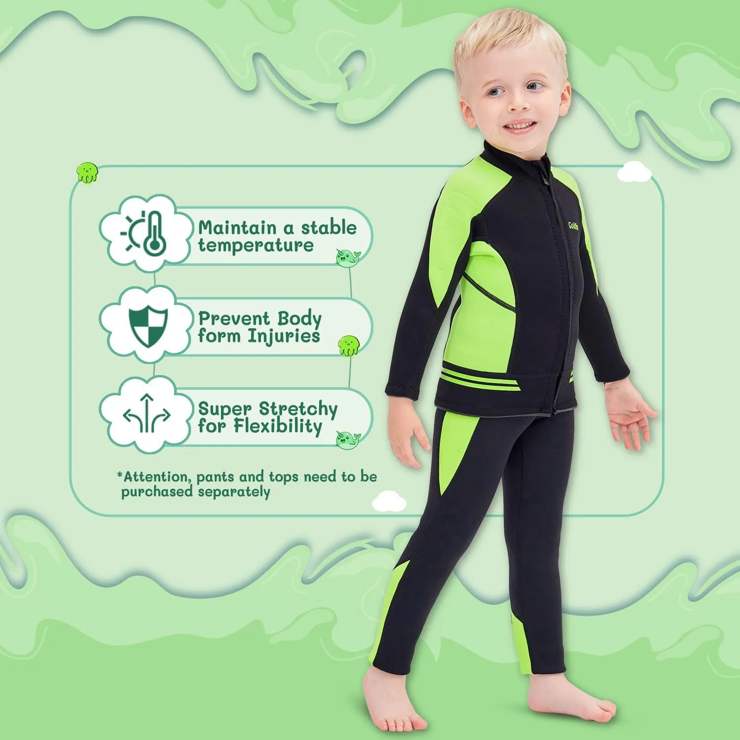 GoldFin Kids Wetsuit Jackets, 2mm Girls Boys Wetsuits Tops Toddler Neoprene Long Sleeve Keep Warm for Water Sports Diving Surfing Swimming Kayaking