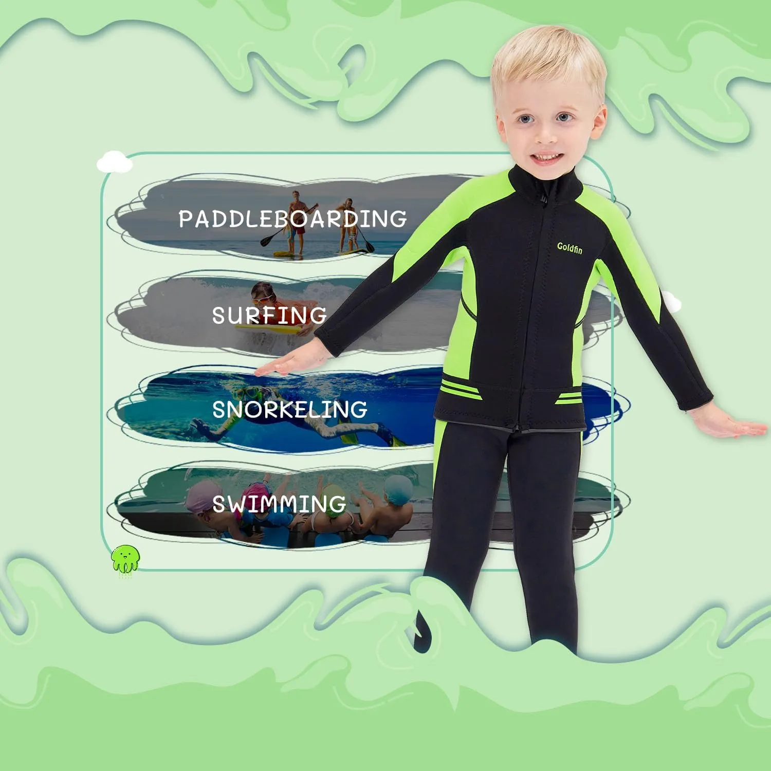 GoldFin Kids Wetsuit Jackets, 2mm Girls Boys Wetsuits Tops Toddler Neoprene Long Sleeve Keep Warm for Water Sports Diving Surfing Swimming Kayaking