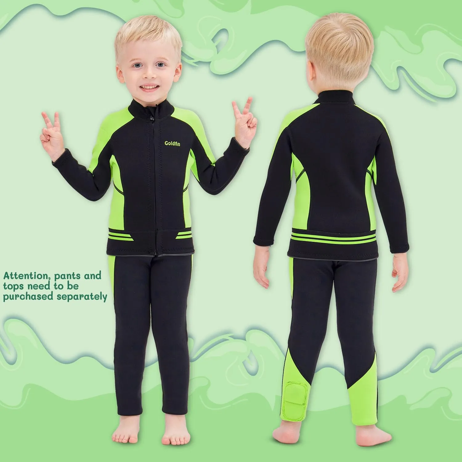 GoldFin Kids Wetsuit Jackets, 2mm Girls Boys Wetsuits Tops Toddler Neoprene Long Sleeve Keep Warm for Water Sports Diving Surfing Swimming Kayaking