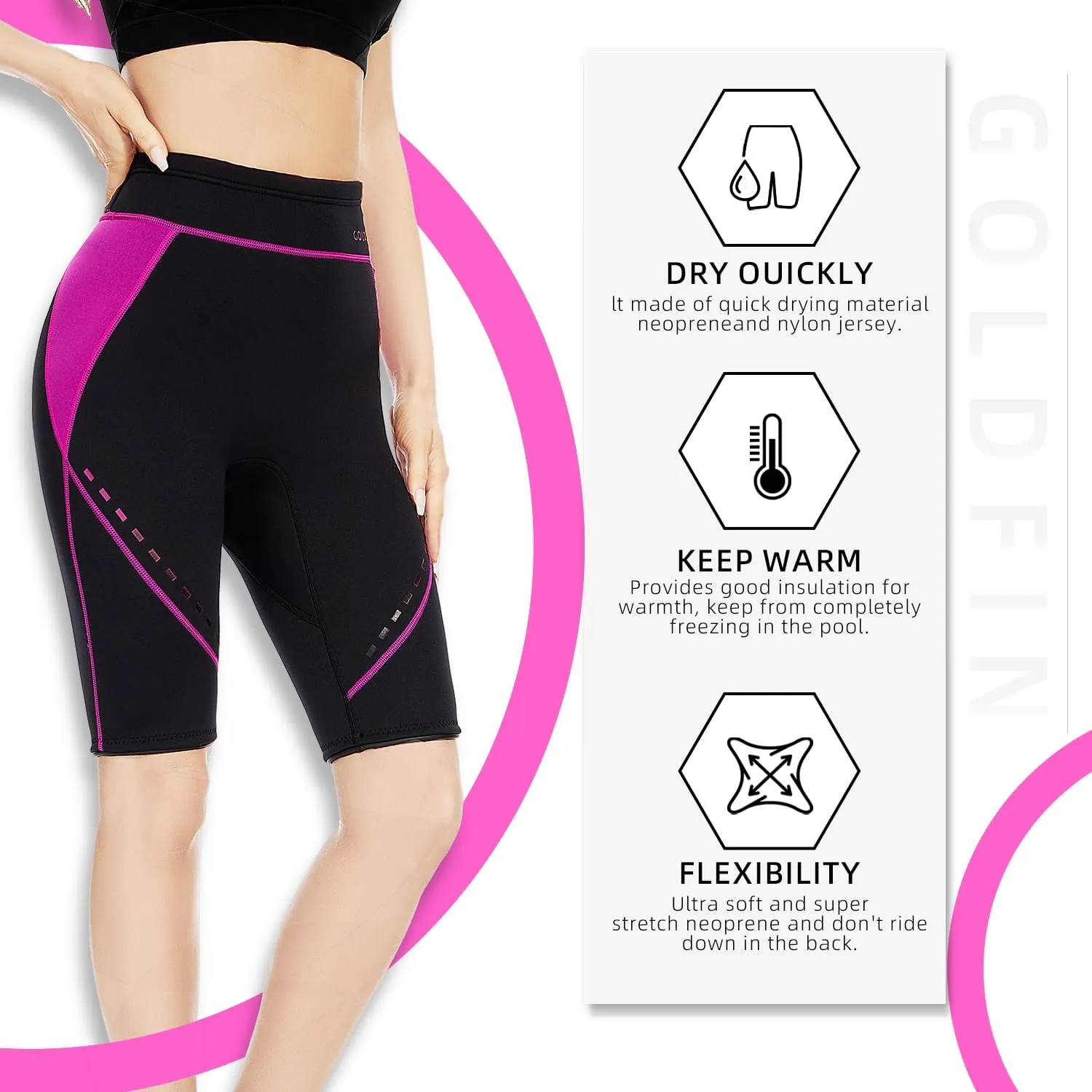 GoldFin Wetsuit Shorts for Women, 2mm Neoprene Short Wetsuit for Water Sports Surfing Diving Swimming Kayaking