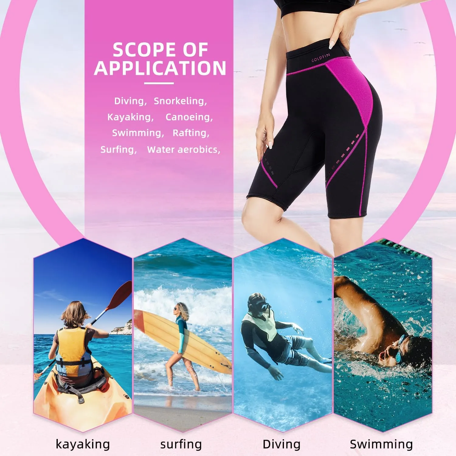 GoldFin Wetsuit Shorts for Women, 2mm Neoprene Short Wetsuit for Water Sports Surfing Diving Swimming Kayaking