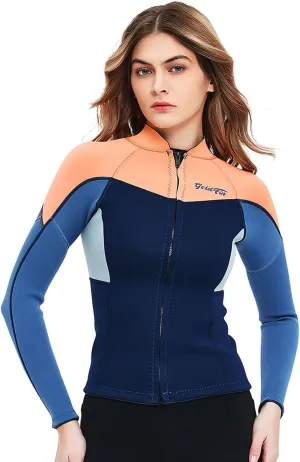 GoldFin Wetsuit Top Women, 2mm Wetsuits Jacket Long Sleeve Neoprene Tops for Water Aerobics Diving Surfing Swimming
