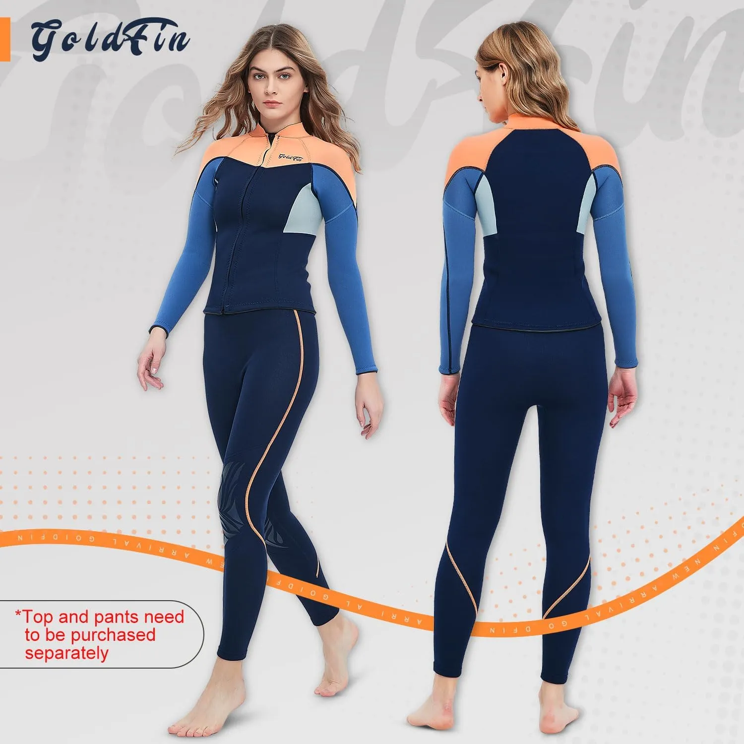 GoldFin Wetsuit Top Women, 2mm Wetsuits Jacket Long Sleeve Neoprene Tops for Water Aerobics Diving Surfing Swimming
