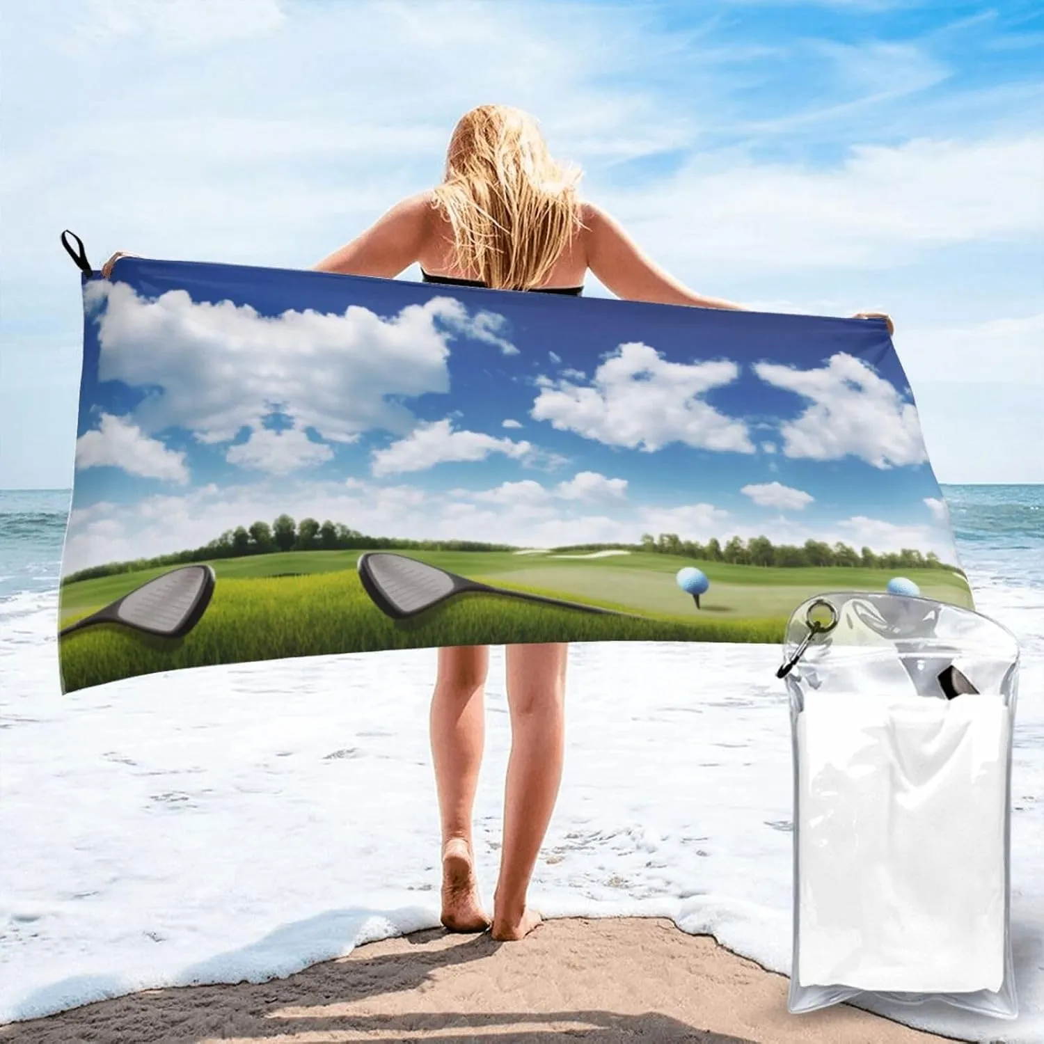 Golf Club Premium Compact Microfiber Travel Towel-Featherlight & Quick Dry,Sand-Resistant Beach Towel for Swimming,Camping,Vacation Essentials with Carry Pouch