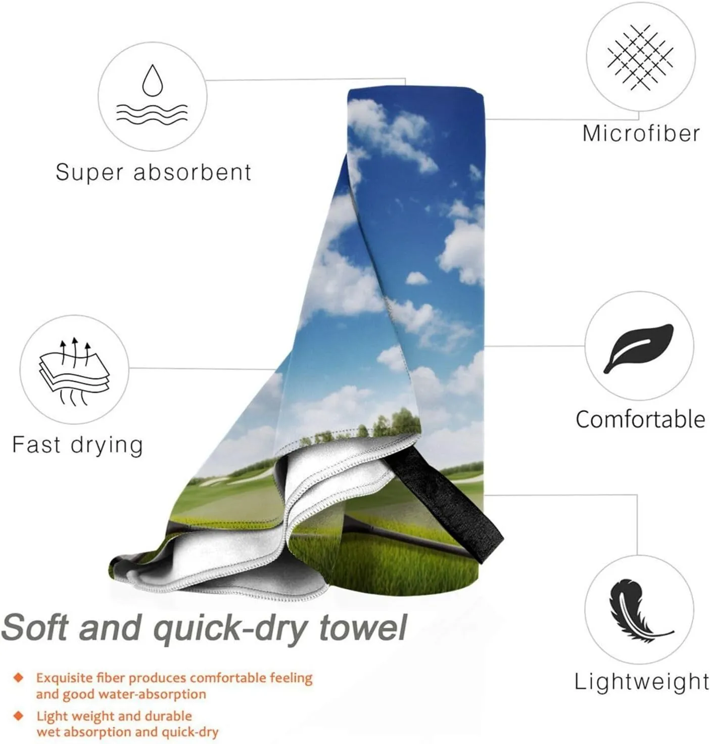 Golf Club Premium Compact Microfiber Travel Towel-Featherlight & Quick Dry,Sand-Resistant Beach Towel for Swimming,Camping,Vacation Essentials with Carry Pouch