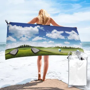 Golf Club Premium Compact Microfiber Travel Towel-Featherlight & Quick Dry,Sand-Resistant Beach Towel for Swimming,Camping,Vacation Essentials with Carry Pouch