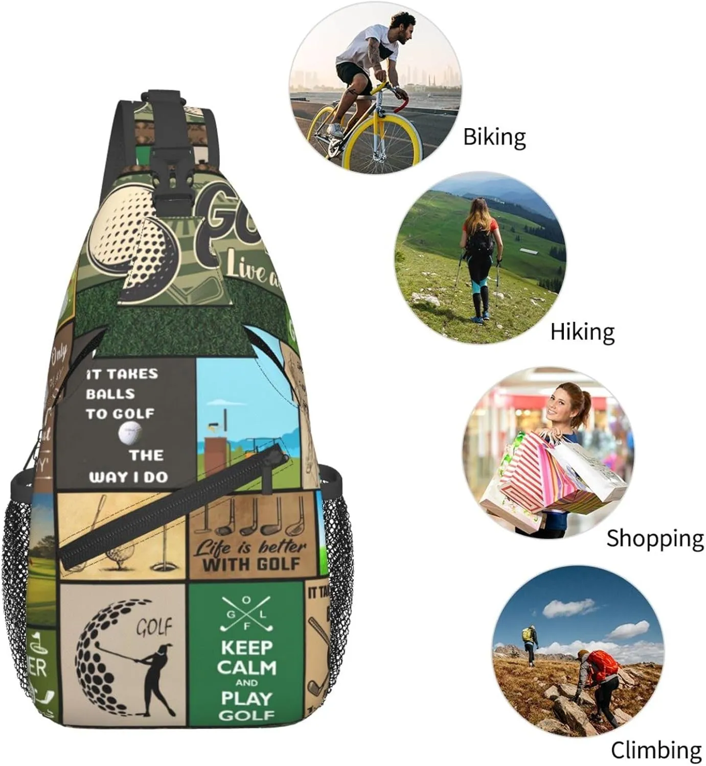 Golf Print Sling Bags Crossbody Backpack Hiking Daypack Multipurpose Golf Chest Bag for Women Men