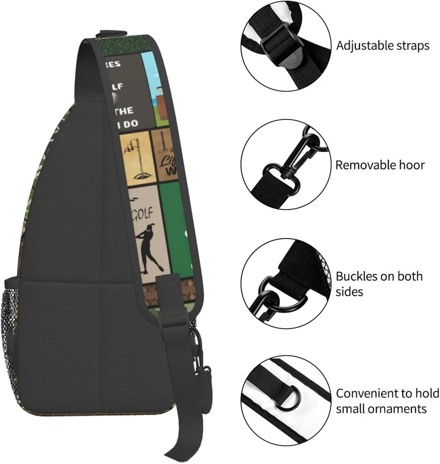 Golf Print Sling Bags Crossbody Backpack Hiking Daypack Multipurpose Golf Chest Bag for Women Men