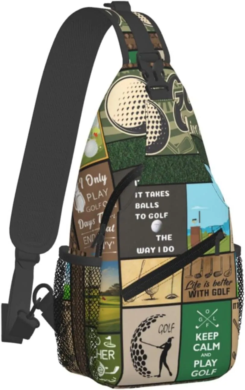 Golf Print Sling Bags Crossbody Backpack Hiking Daypack Multipurpose Golf Chest Bag for Women Men