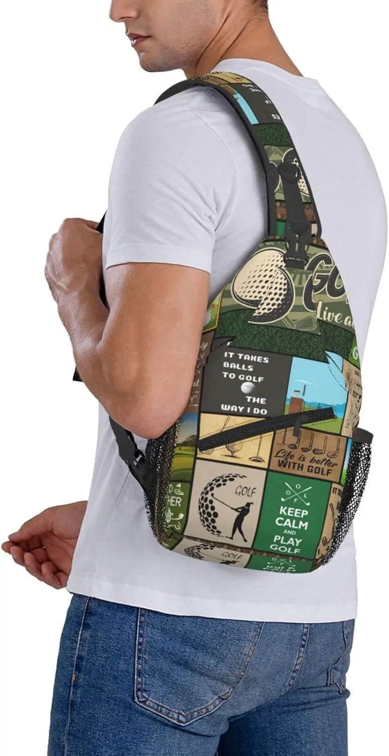 Golf Print Sling Bags Crossbody Backpack Hiking Daypack Multipurpose Golf Chest Bag for Women Men