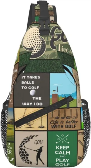 Golf Print Sling Bags Crossbody Backpack Hiking Daypack Multipurpose Golf Chest Bag for Women Men