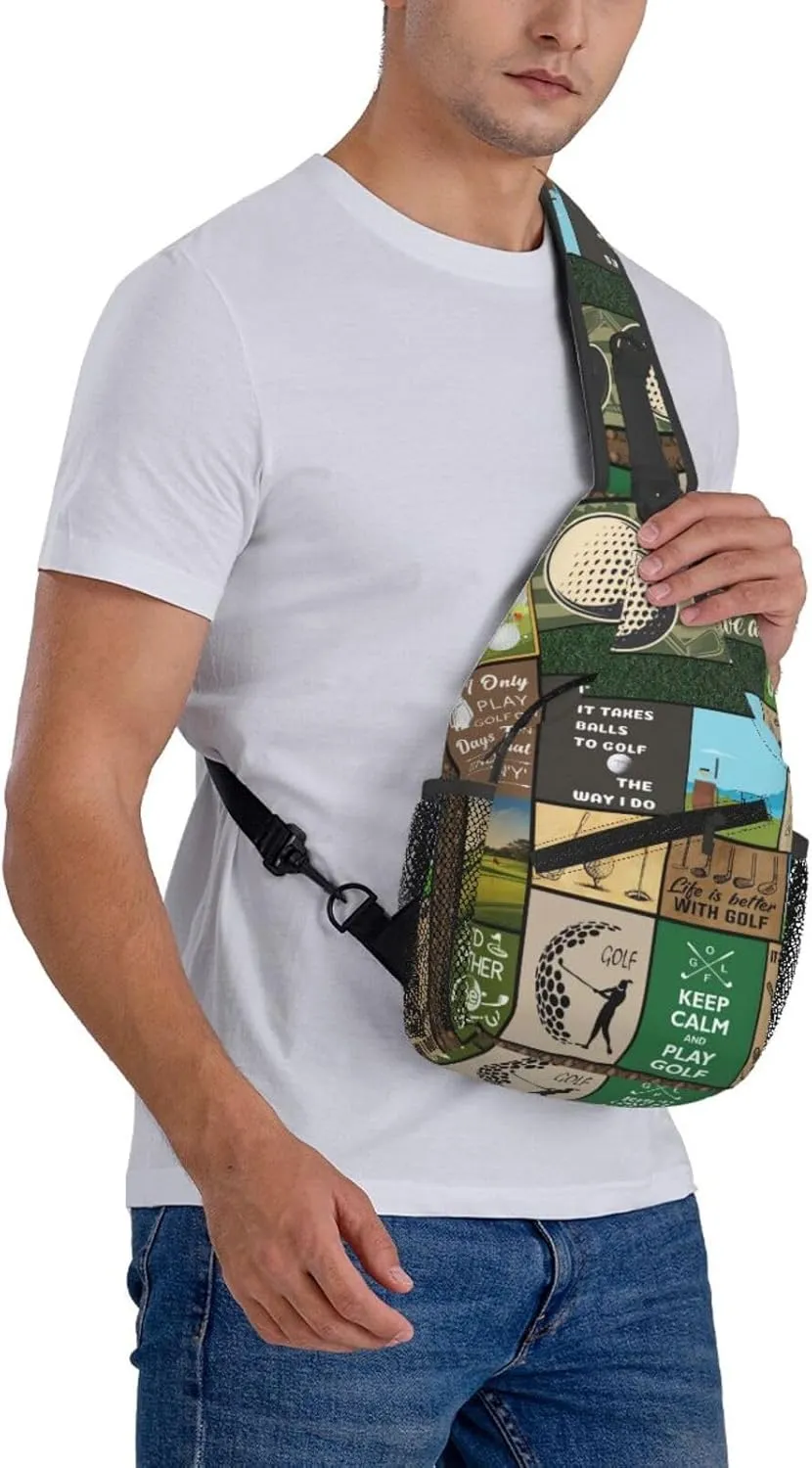 Golf Print Sling Bags Crossbody Backpack Hiking Daypack Multipurpose Golf Chest Bag for Women Men