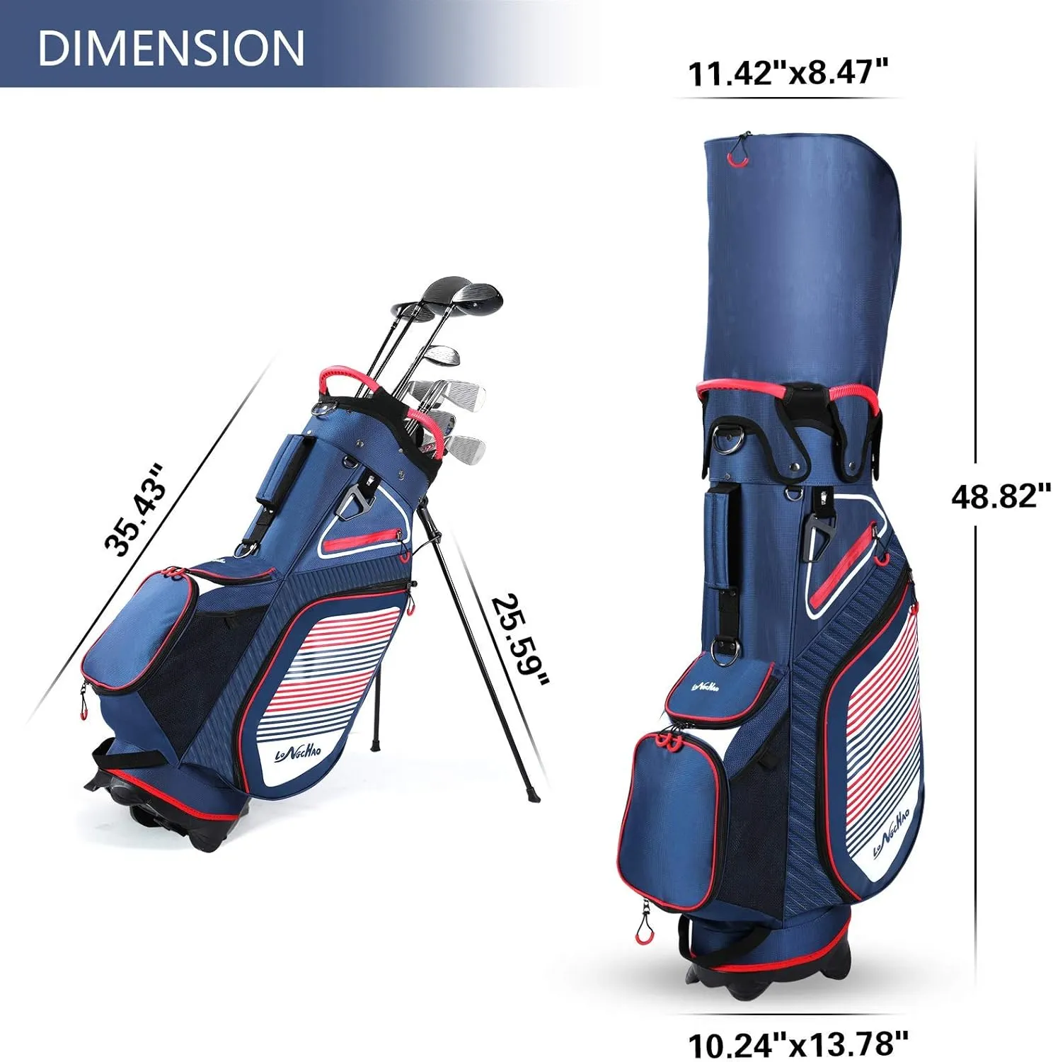 Golf Stand Bag for Men Navy 14 Way Divider Golf Bags, 6LB Lightweight Portable Walking/Riding Bags with Dust Cover, Strap