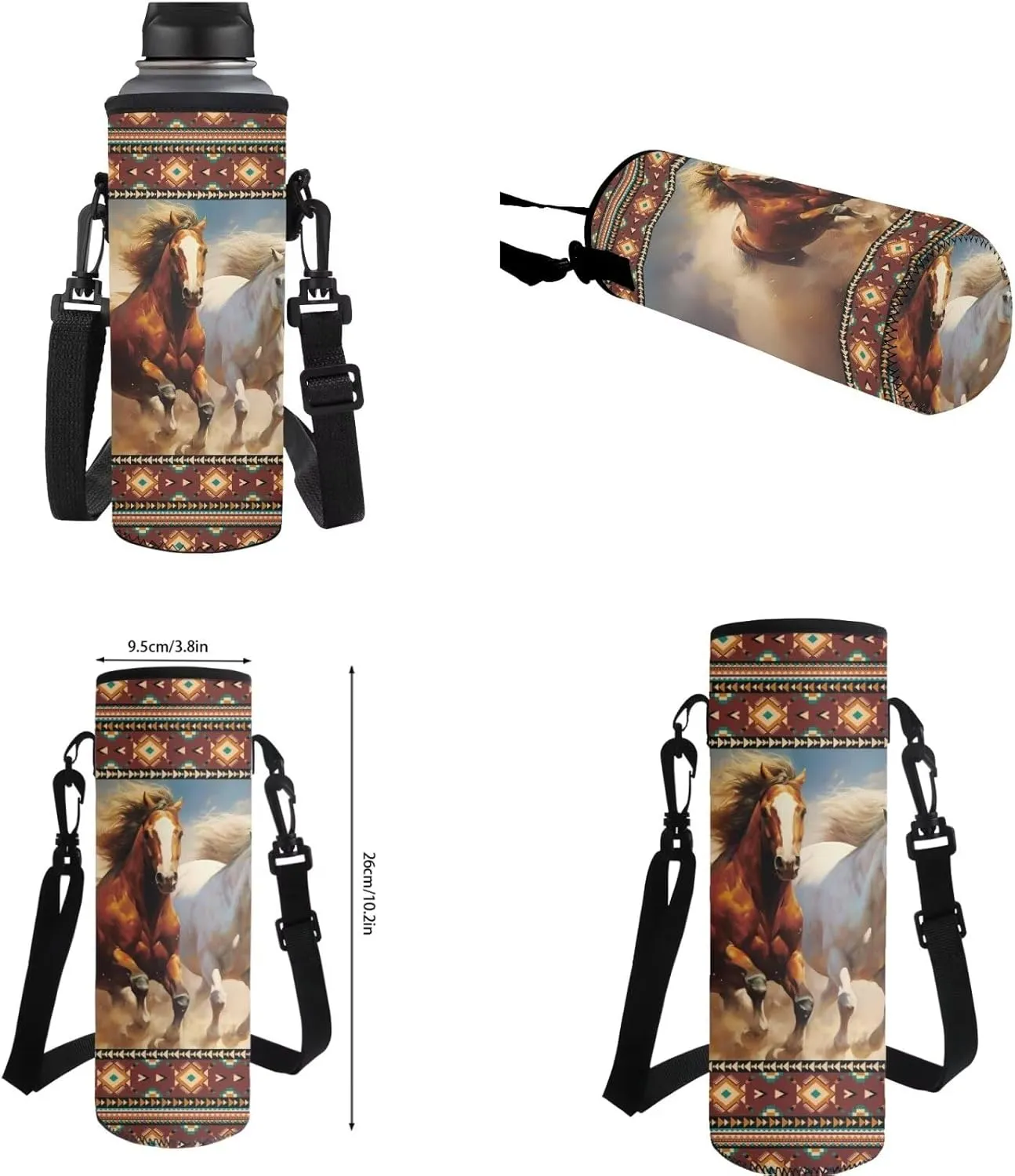 Gomyblomy Aztec Horses Backpack for Kids 10-12 12-14 Boys Girls Backpack with Lunch Box 4 in1 Set Kids School Bag for Elementary Middle School Large Capacity 17 Inch Bookbag for Teens
