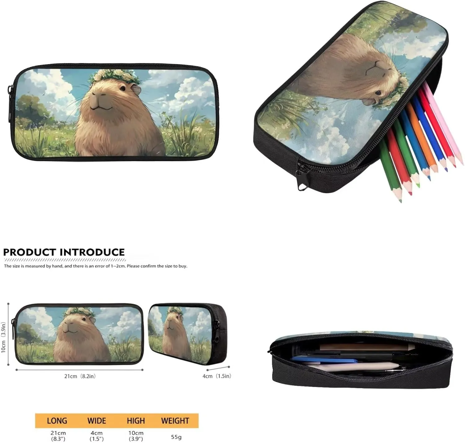 Gomyblomy Cute Capybara Backpack for Girls 6-8 8-10 10-12 Kawaii Girls School Backpack with Lunch Bag Pencil Case Water Bottle Sleeve 4 Pcs Kids Bookbag for Elementary Middle Schoolbag