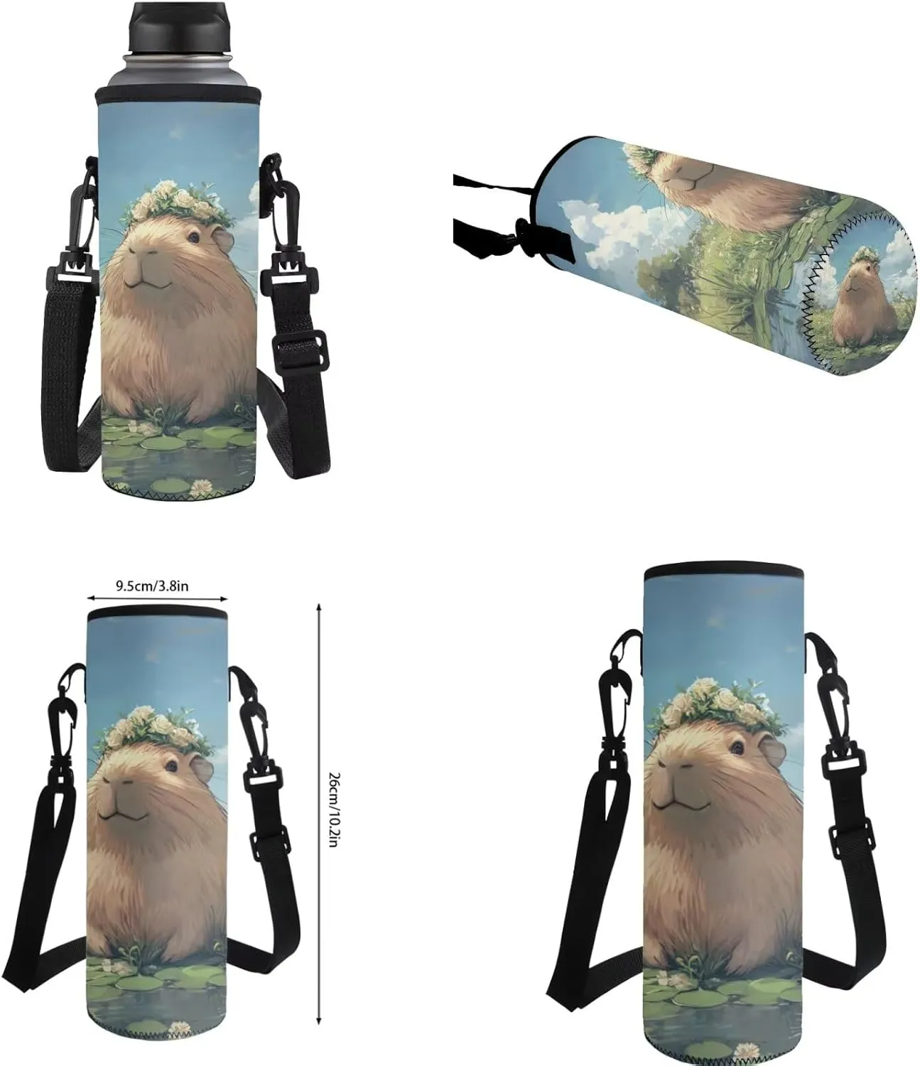 Gomyblomy Cute Capybara Backpack for Girls 6-8 8-10 10-12 Kawaii Girls School Backpack with Lunch Bag Pencil Case Water Bottle Sleeve 4 Pcs Kids Bookbag for Elementary Middle Schoolbag