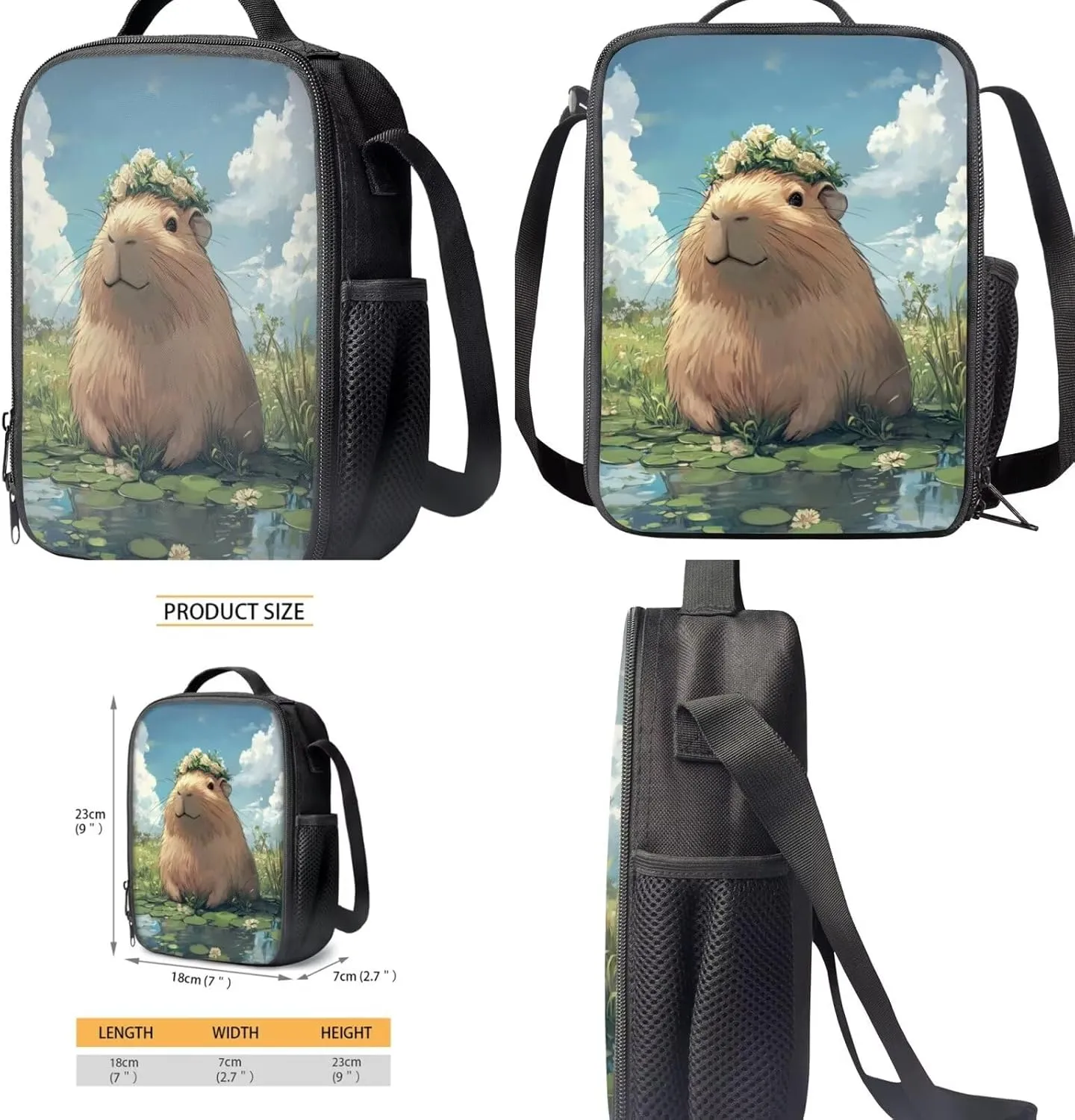 Gomyblomy Cute Capybara Backpack for Girls 6-8 8-10 10-12 Kawaii Girls School Backpack with Lunch Bag Pencil Case Water Bottle Sleeve 4 Pcs Kids Bookbag for Elementary Middle Schoolbag