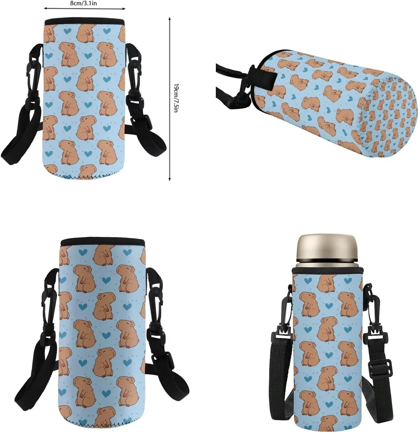Gomyblomy Hearts Capybara Backpack for Girls 6-8 with Lunch Box 4 in 1 Set Kids School Bag Set for Elementary Kindergarten Preschool Kawaii Bookbag for Girls 8-10 Back to School Supplies