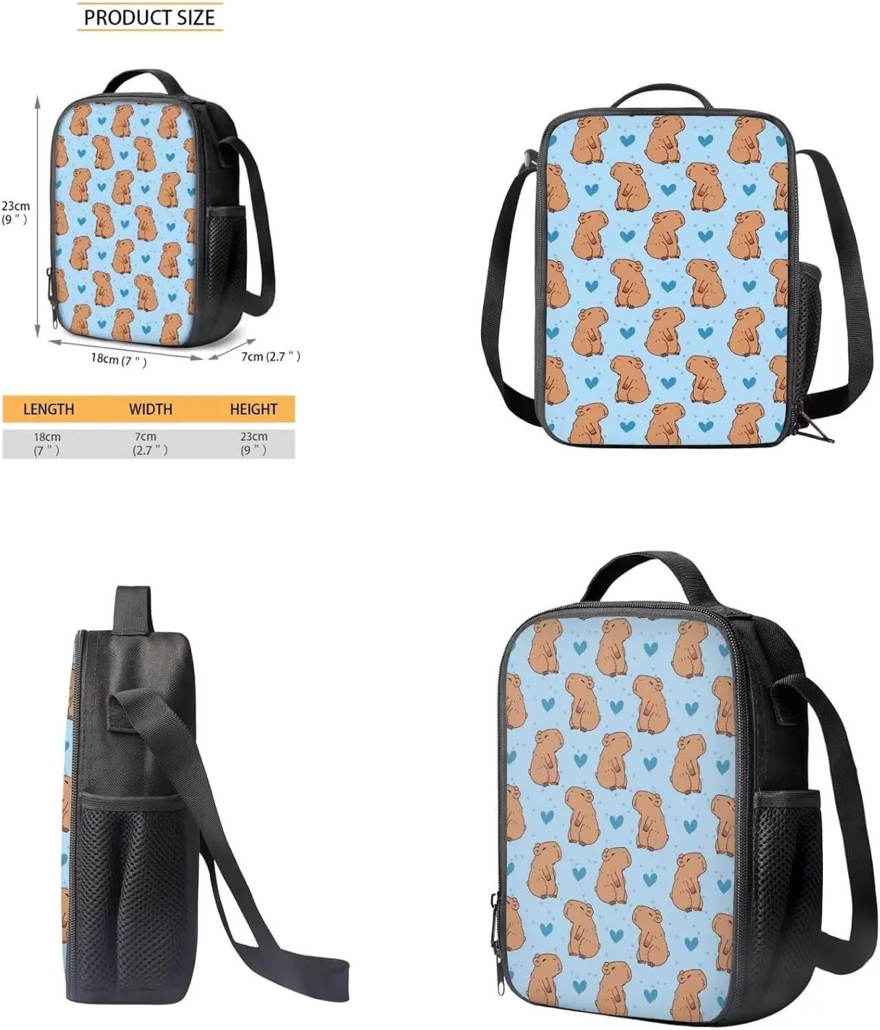 Gomyblomy Hearts Capybara Backpack for Girls 6-8 with Lunch Box 4 in 1 Set Kids School Bag Set for Elementary Kindergarten Preschool Kawaii Bookbag for Girls 8-10 Back to School Supplies
