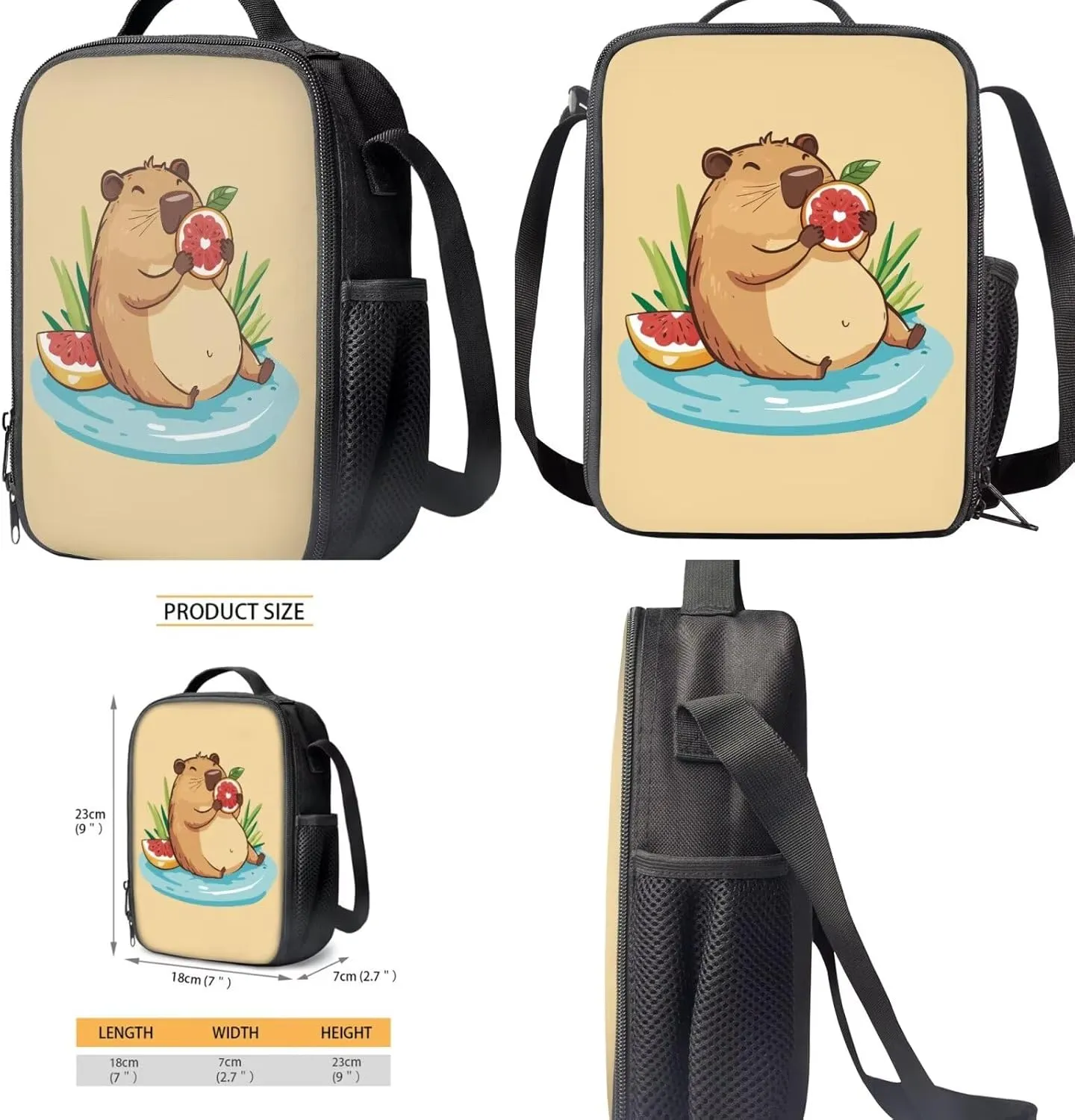 Gomyblomy Kawaii Capybara Backpack with Lunch Box for Girls 6-8 Cute Kids Backpack Set of 4 Pcs for Elementary Kindergarten Lightweight Girls School Bookbag with Pencil Case Water Bottle Holder