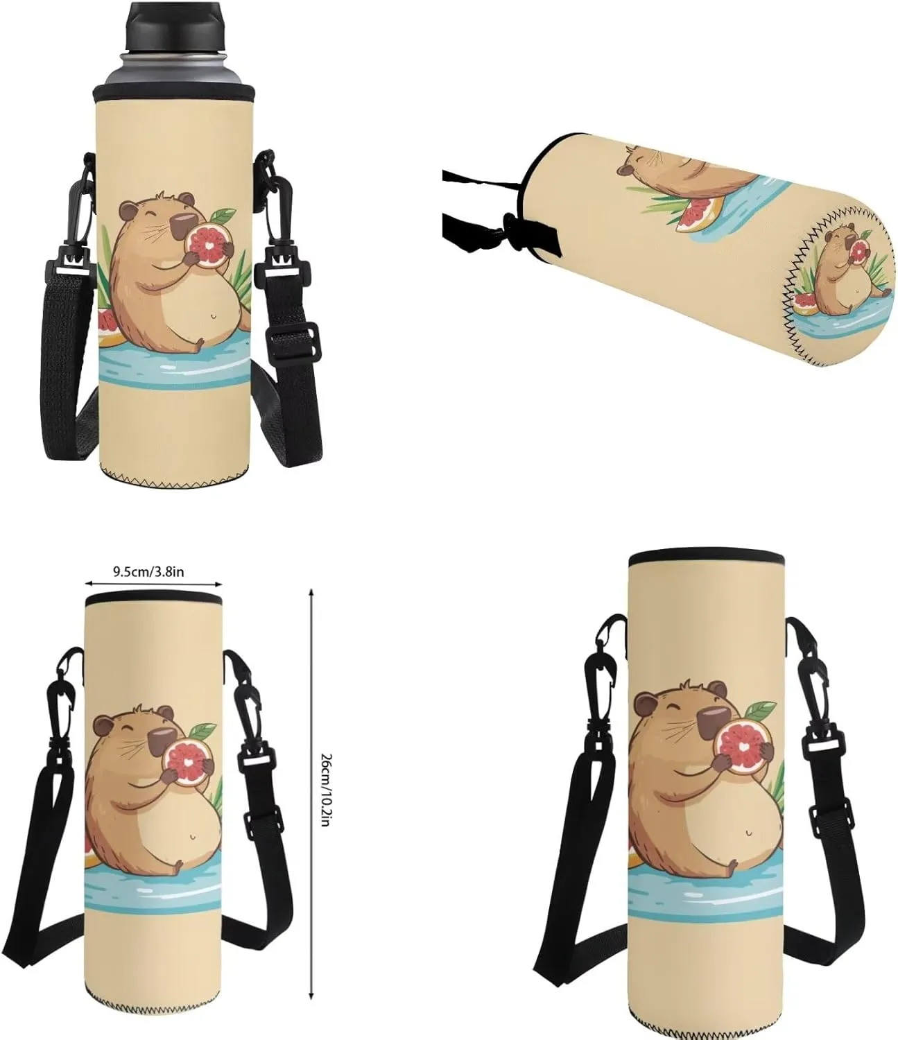 Gomyblomy Kawaii Capybara Backpack with Lunch Box for Girls 6-8 Cute Kids Backpack Set of 4 Pcs for Elementary Kindergarten Lightweight Girls School Bookbag with Pencil Case Water Bottle Holder