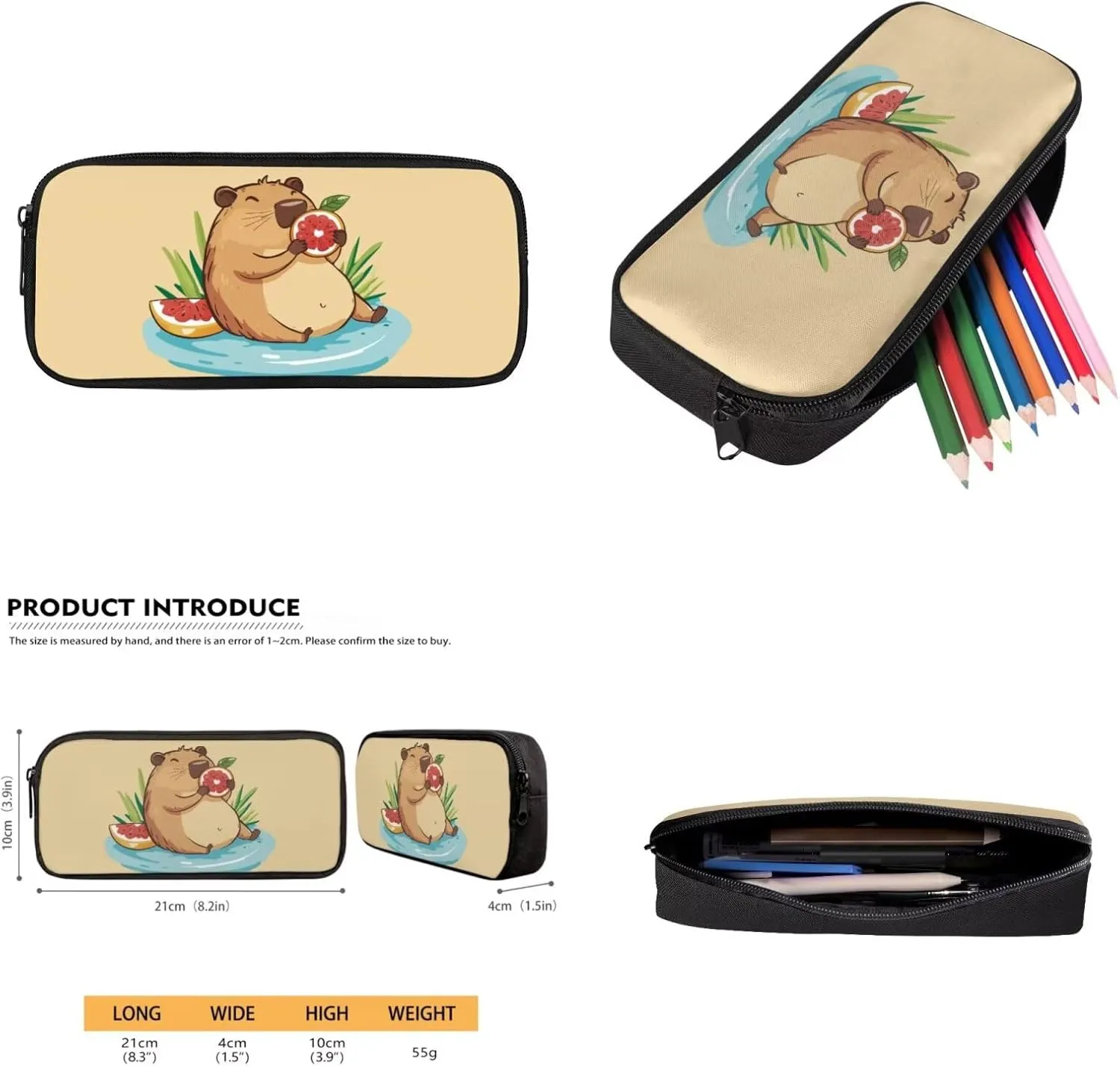 Gomyblomy Kawaii Capybara Backpack with Lunch Box for Girls 6-8 Cute Kids Backpack Set of 4 Pcs for Elementary Kindergarten Lightweight Girls School Bookbag with Pencil Case Water Bottle Holder