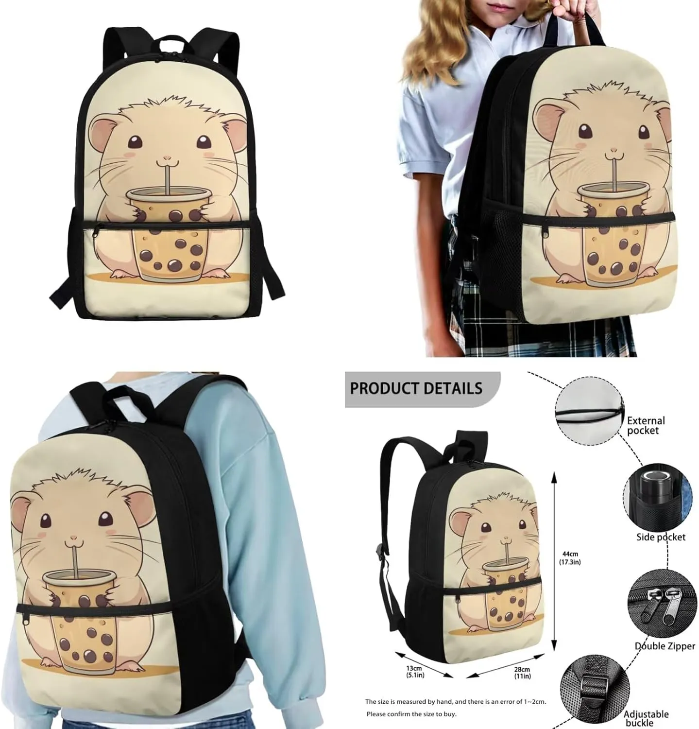 Gomyblomy Kawaii Guinea Pig Backpack for Girls 6-8 Lightweight Girls School Bag with Lunch Box for Elementary Kindergarten Cute Bookbag 4 in 1 Set Kids Back Pack Travel Knapsack Daypack