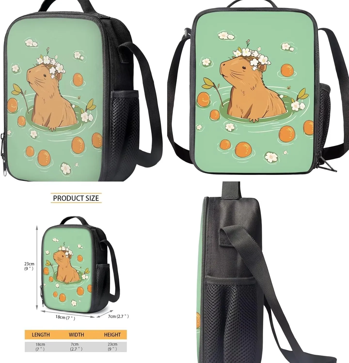 Gomyblomy Orange Capybara Backpack for Girls 6-8 8-10 Kawaii Girls Backpack with Lunch Box 4-IN-1 Set Cute School Bag for Elementary Kindergarten Preschool 17 Inch Kids Bookbag Satchel