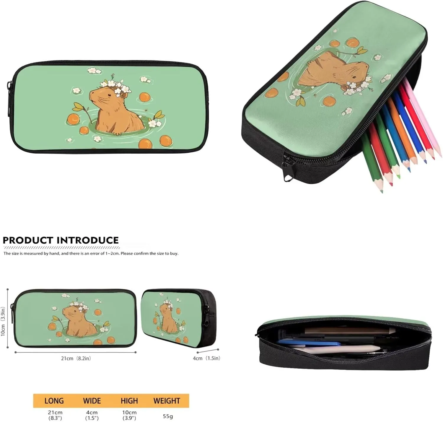 Gomyblomy Orange Capybara Backpack for Girls 6-8 8-10 Kawaii Girls Backpack with Lunch Box 4-IN-1 Set Cute School Bag for Elementary Kindergarten Preschool 17 Inch Kids Bookbag Satchel
