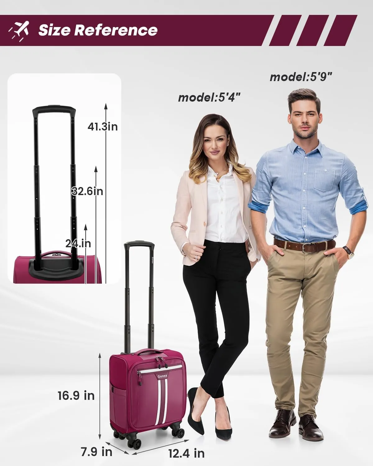 Gonex 16 inch Underseat Carry On Luggage with Spinner Wheels, Water Resistant PVC Wheeled Travel Bag Airline Approved, Softside Small Rolling Personal Item Suitcase for Men Women, Purple