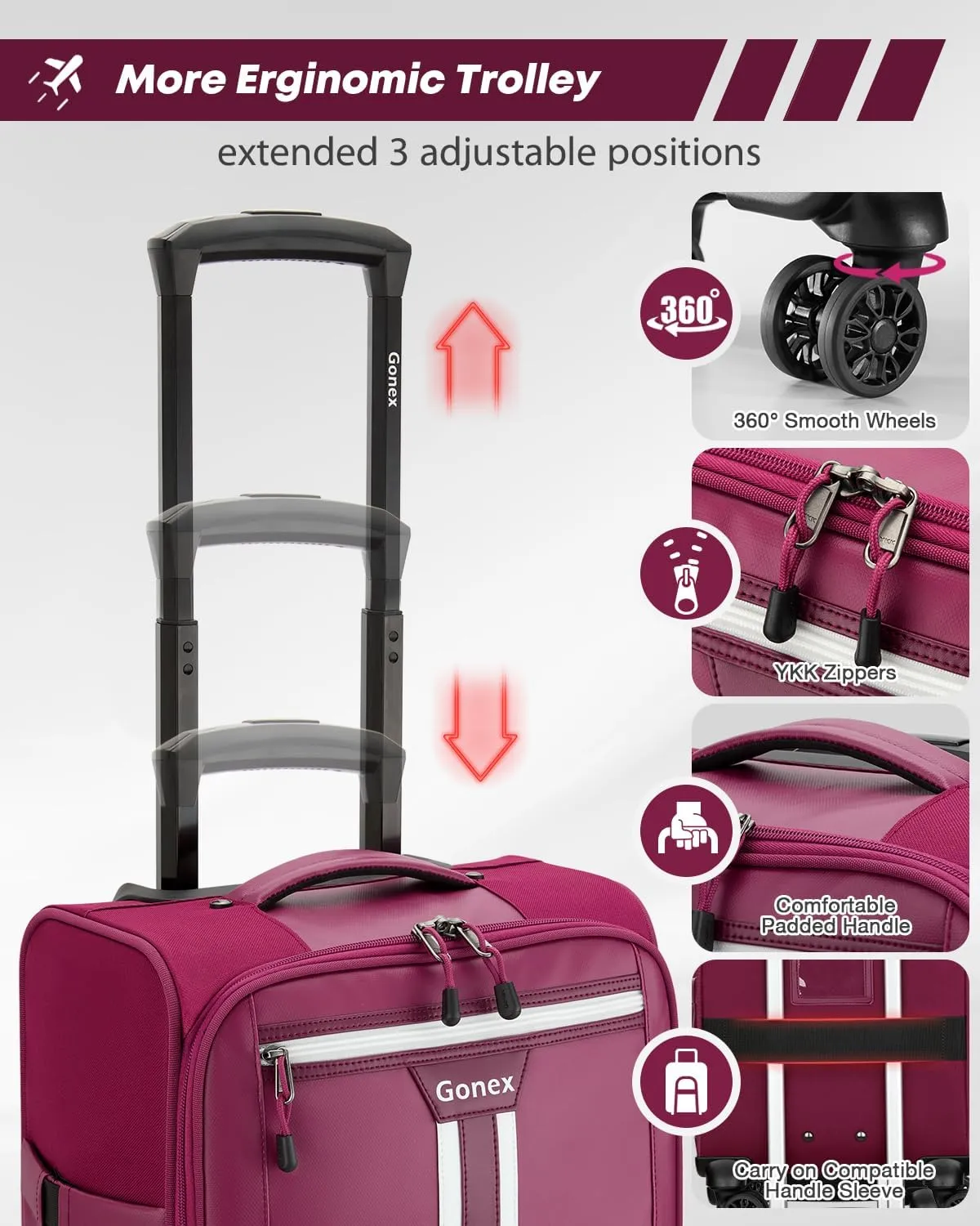 Gonex 16 inch Underseat Carry On Luggage with Spinner Wheels, Water Resistant PVC Wheeled Travel Bag Airline Approved, Softside Small Rolling Personal Item Suitcase for Men Women, Purple